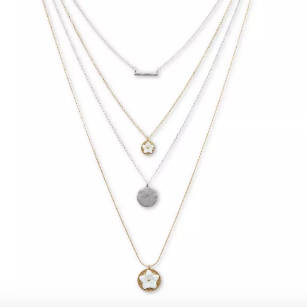Two-Tone Silver Gold Flower Layer Necklace